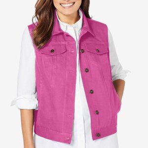Plus Size 34W Pink / Purple Denim Button Vest / Sleeveless Jacket Woman Within